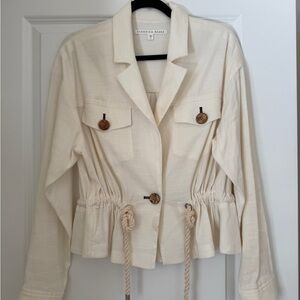 Veronica Beard Natural Cream Drawstring Utility Jacket